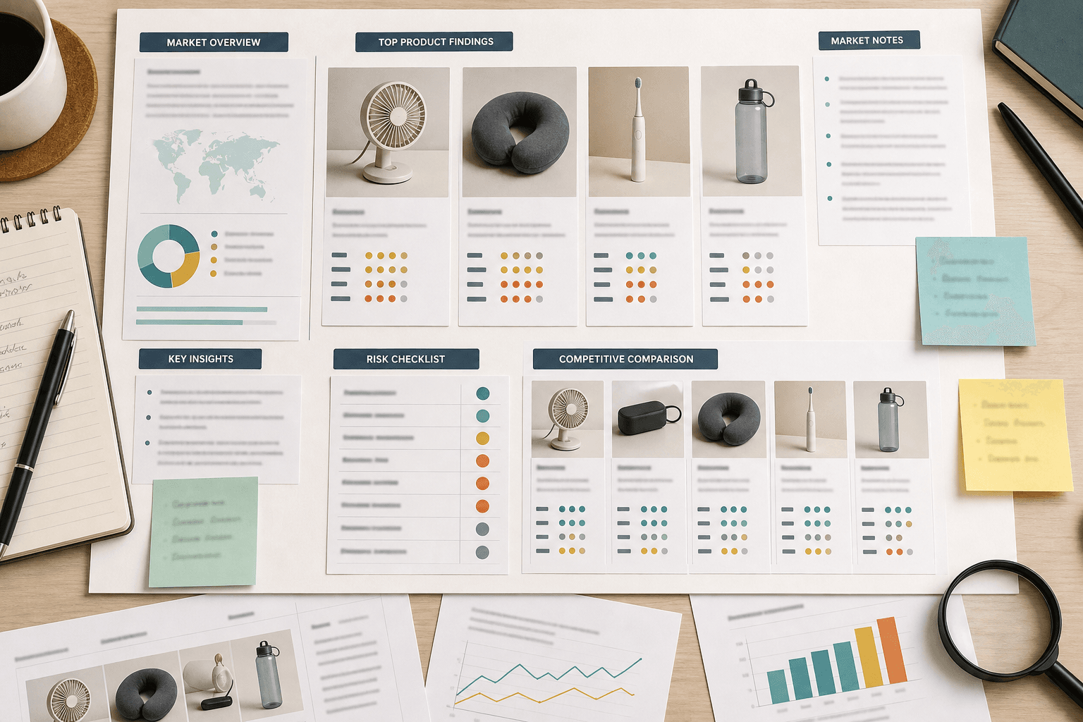 Demo placeholder evidence board for product research without real competitor screenshots